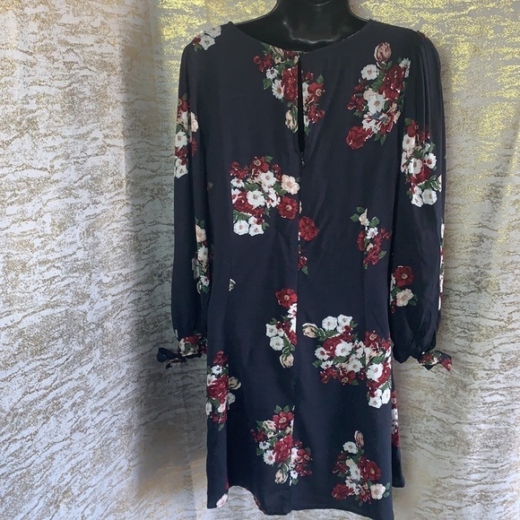 Zara Black Floral Tunic Tie Sleeves Shift Mini Dress Size M - Picture 7 of 11